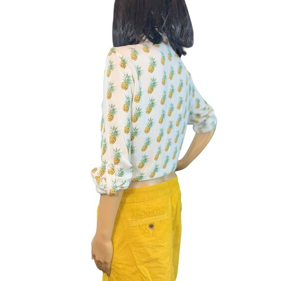 (6 for $25) Love Notes Button Down Tie Frontβ Shirt in Pineapple Print-Medium - Picture 3 of 6